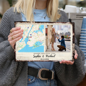 Meaningful Engagement Gift Custom Map & Photo Slate