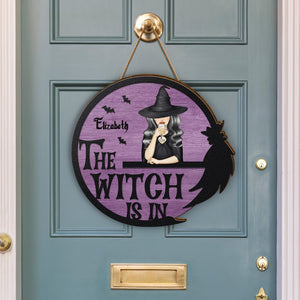 Halloween The Witch Is In - Personalized Custom Shaped Wood Sign Gift