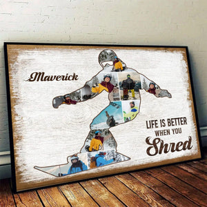 Personalized Snowboarding Canvas, Custom Snowboard Photo Collages Poster, Gift For Snowboarder, Snowboard Lover