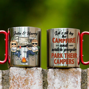 Let's Sit By The Campfire - Personalized Carabiner Camping Mug - Gift For Camping Lovers