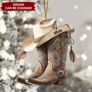 Cowboy Cowgirl Hat & Boots - Personalized Christmas Ornament