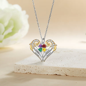 Personalized Birthstone Heart Wings Memorial Necklace