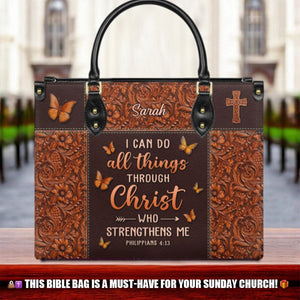 Personalized I  can do all things through Christ who strengthen me-Bible Verse Leather Bag