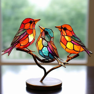 Memorial Stained Glass Birds on Branch Desktop Ornaments,Personalized Acrylic Memorial Cardinal Ornament