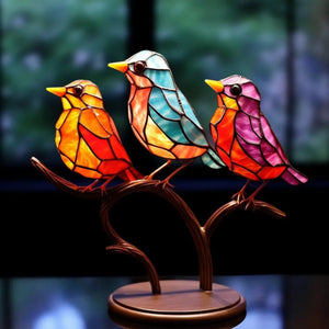 Memorial Stained Glass Birds on Branch Desktop Ornaments,Personalized Acrylic Memorial Cardinal Ornament