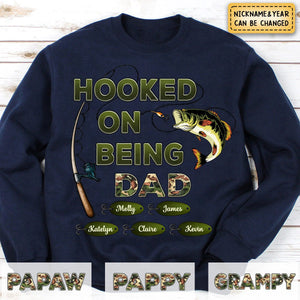 Personalized Hooked On Being Dad/Grandpa Fishing Camouflage Sweatshirt