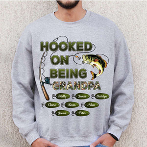 Personalized Hooked On Being Dad/Grandpa Fishing Camouflage Sweatshirt