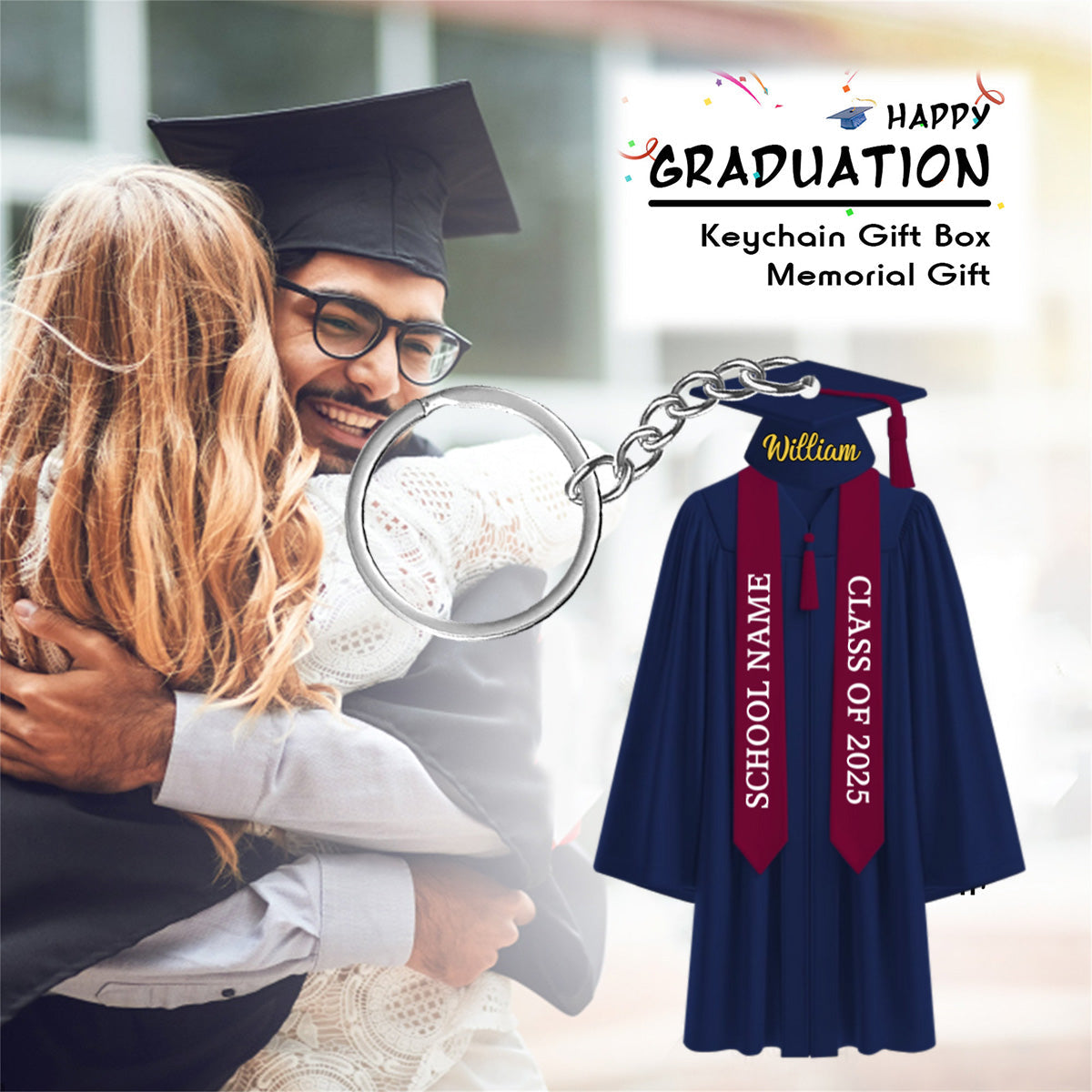 Personalized College Graduation Acrylic Keychain, Class Of 2025, High School Graduation Gift