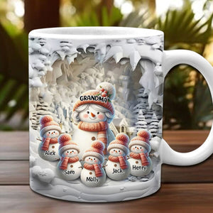 Snowy Christmas Grandma Snowman With Cute Snowman Kids Personalized Mug