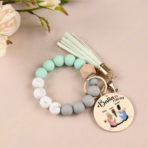 Personalized Silicone Wristlet Keychain Bracelet - Besties Forever Sitting Together