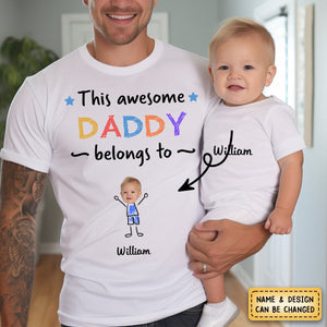 This Awesome Daddy Belongs To - Personalized Photo Pure Cotton T-Shirt