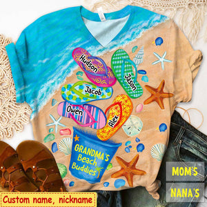 Personalized Grandma's Beach Buddies Summer Flip Flop All-over Print T Shirt