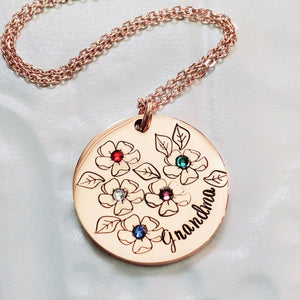 Personalized Birthstone Mother Grandma Flower Necklace