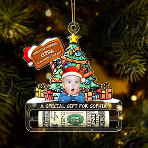 Gift For Kids - Nice List Santa - Personalized Photo Christmas Acrylic Money Holder Ornament