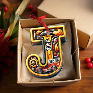 Personalized Alphabet Letter Gifts For Fire Truck Lover Christmas Ornament