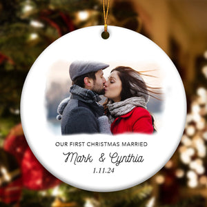 Personalized Photo Couple First Christmas Married Christmas Ceramic Ornament