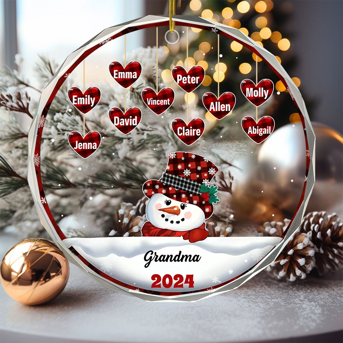 Papa Nana Snowman Christmas Personalized Circle Ornament