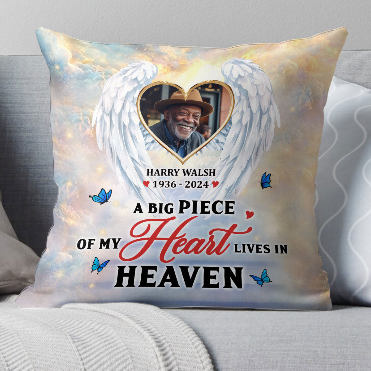 A Big Piece Of My Heart Lives In Heaven - Personalized Memorial Pillow