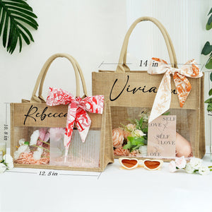 Personalized Beach Jute Tote Bag with Scarf