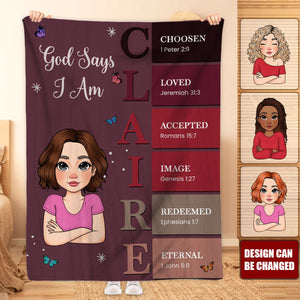 Personalised God Says I Am Name Meaning on Bible Verse Colorful Soft Throw Blanket Baptism