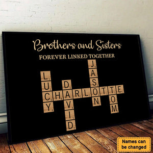 Brothers & Sisters Forever Linked Together Crossword Puzzle Art Personalized Poster, Gift For Brothers, Sisters, Siblings, Family