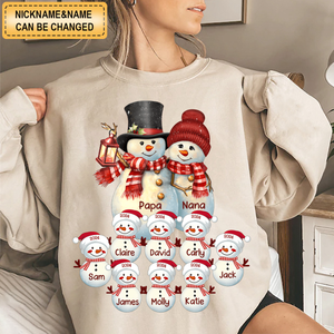 Couple Snowman Christmas Grandma Grandpa With Grandkids Personalized Sweatshirt