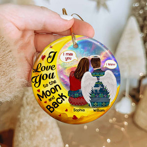 I Love You to the Moon and Back Couple Personalized Christmas Ceramic Ornament