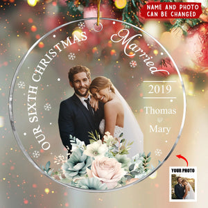 Our First Christmas Married - Personalized Photo Acrylic Ornament, Christmas Gift For Couple