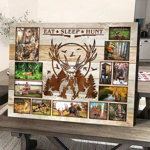 Personalized Collage Eat Sleep Hunt Canvas Poster, Gift for hunters,Bow Hunter,Deer Hunting, Crossbow Hunting Gift