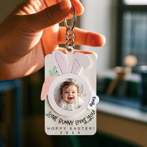 Love Bunny Love You - Personalized Photo Wooden Keychain - Easter Day Gift