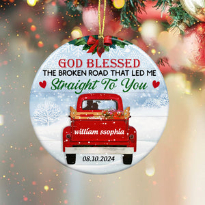 Personalized Couple Red Truck Circle Ornament