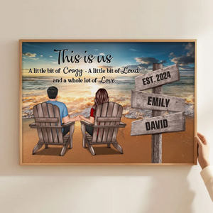 Romantic Beach Landscape Couple Sitting Holding Hands Sign Posts Personalized Poster