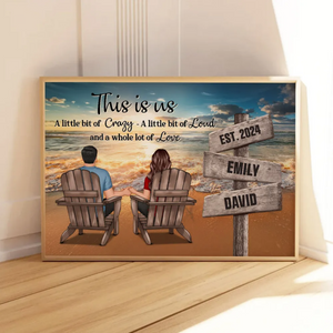 Romantic Beach Landscape Couple Sitting Holding Hands Sign Posts Personalized Poster