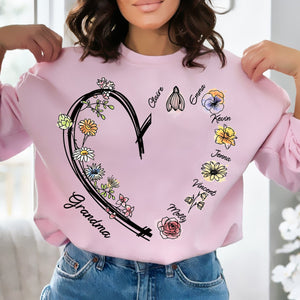 Personalized Heart Watercolor Birth Flowers Sweatshirt