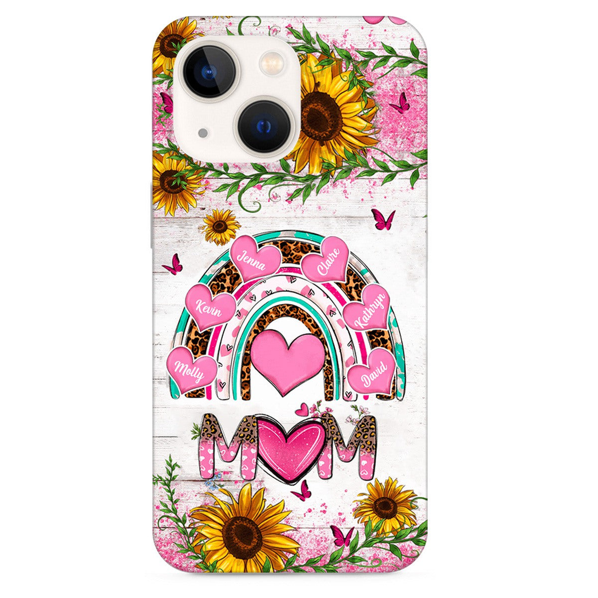 Personalized Phone Case - Grandma, Nana Leopard Pink Pattern Kid Names In Heart