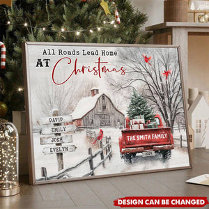 Personalized Family Gift Christmas Poster - All Roads Lead Home at Christmas