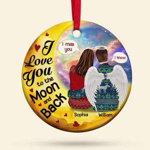 I Love You to the Moon and Back Couple Personalized Christmas Ceramic Ornament