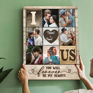 Personalized I Heart Us Photo Collage Canvas Poster, Couple Valentine’s Day Gift