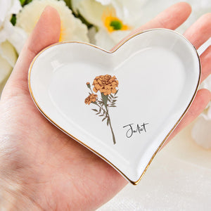 Personalized Birth Flower Ring Jewelry Dish for friends Wedding gifts Bridesmaids