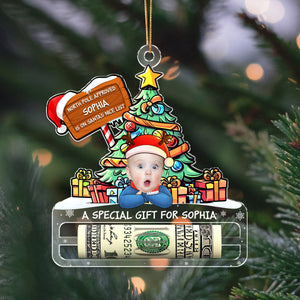 Gift For Kids - Nice List Santa - Personalized Photo Christmas Acrylic Money Holder Ornament