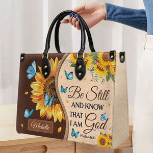 Personalized Be still and know that I am God-Bible Verse Leather Bag