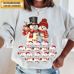 Couple Snowman Christmas Grandma Grandpa With Grandkids Personalized Sweatshirt