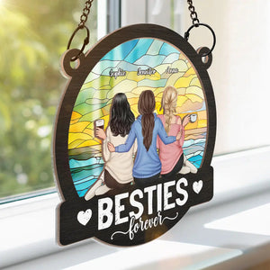 Personalized Window Hanging Suncatcher Ornament - Besties Forever Sitting Together