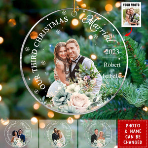 Our First Christmas Married - Personalized Photo Acrylic Ornament, Christmas Gift For Couple