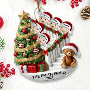 Family Members On Christmas Stairs Personalized Acrylic Ornament