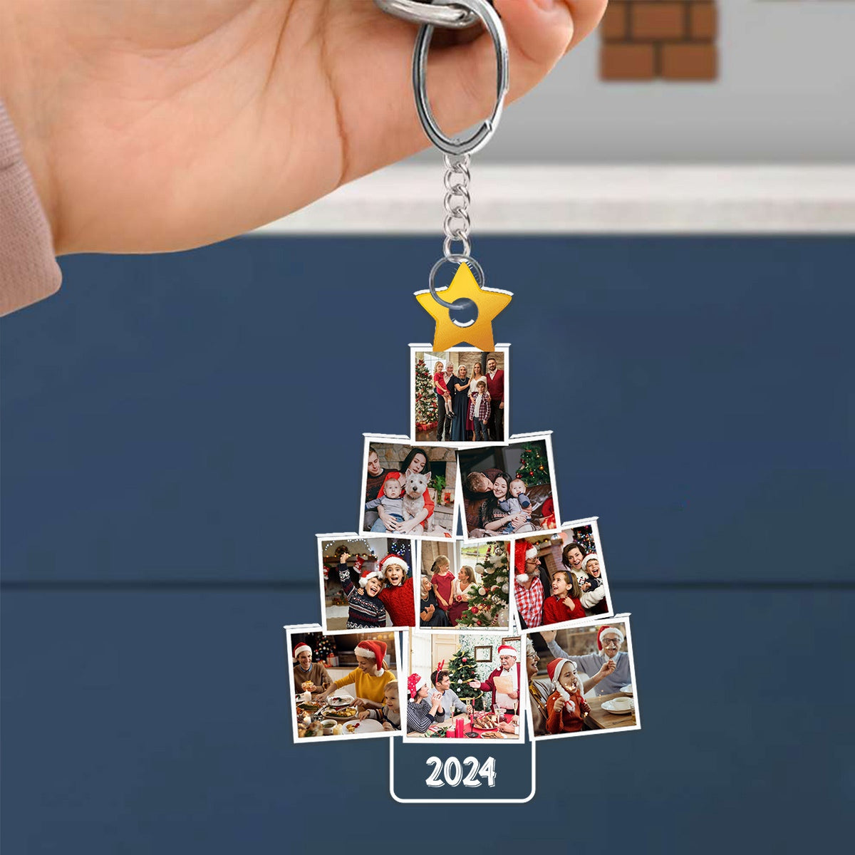 Christmas Upload Photo Family Pine Tree 2024 Personalized Keychain