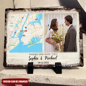 Meaningful Engagement Gift Custom Map & Photo Slate