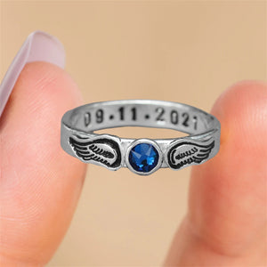 For Memorial - Personalized Name & Birthstone Angel Wing Ring