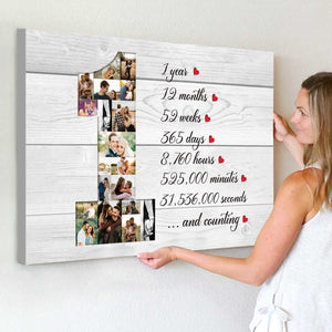 Personalized Couple 1 Year Anniversary Photo Collage Canvas Poster