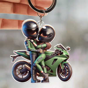 Motorcycle Pretty Cartoon Couple Personalized Acrylic Keychain,Gift For Biker Couple